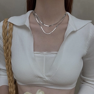 Set di collane a doppio strato in acciaio inossidabile argento per donna elegante