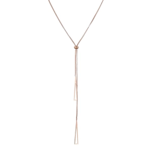 Rose gold adjustable Y-necklace with minimalist double triangle pendants on a box chain