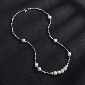 Collana Di Künstliche Perle Vintage Hip Hop In Acciaio Inossidabile Künstliche Perle Metalliche Finta Perla Artificial Bianca Catena Per Donne