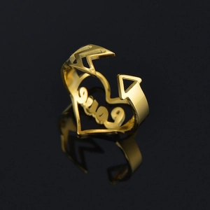 Adjustable golden stainless steel open ring with heart arrow and Love engraving