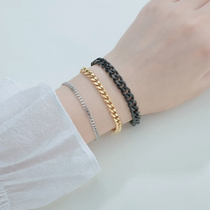 Cuban Link Chain Bracelet Stainless Steel Polished Hip Hop Punk Minimalist Jewelry For Men Women