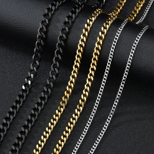 Cuban Link Kette Halskette Edelstahl Poliert Flache Panzerkette Hip Hop Streetwear Punk Schmuck Für Damen Herren