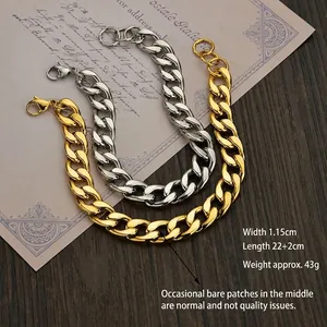 Polished stainless steel chunky Cuban link chain bracelet in gold and silver colors