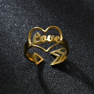 Love Heart Adjustable Open Ring Stainless Steel Minimalist Jewelry Gold Color For Women Fashion Gift