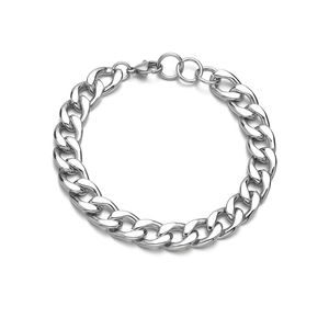 Polished stainless steel chunky NK chain bracelet with lobster clasp on white background