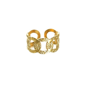 Vintage punk style adjustable open ring with thick golden chain texture design for women