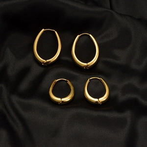 Minimalist Oval Hoop Earrings Copper Mirror Polished Geometric U Shaped Jewelry For Women Elegant Modern Chic
