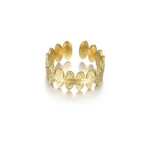 14K gold plated stainless steel open ring with textured leaf wheat ear pattern