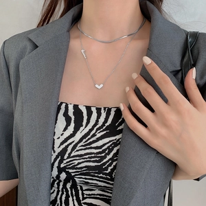 Collier Multirang En Acier Inoxydable Pendentif Cœur Lettre Love Chaîne Serpent Bijoux Élégants Pour Femmes