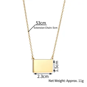 Minimalist gold rectangular envelope pendant necklace with 53cm chain dimensions