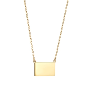 Minimalist gold envelope necklace with rectangular pendant on a polished cable chain