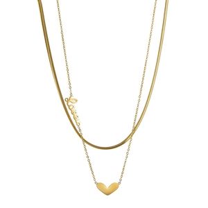 Collier double épaisseur doré avec lettres Love, pendentif cœur et chaîne serpent