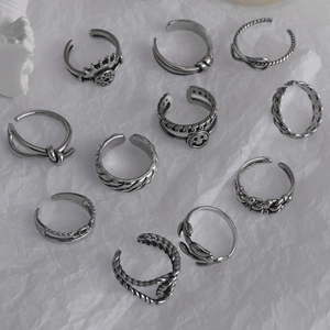 Vintage Stainless Steel Adjustable Ring Retro Punk Gothic Knot Cross Smiley Face Jewelry For Women Men