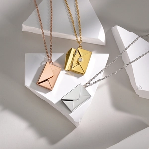 Minimalist envelope locket necklace in rose gold, gold and silver finishes
