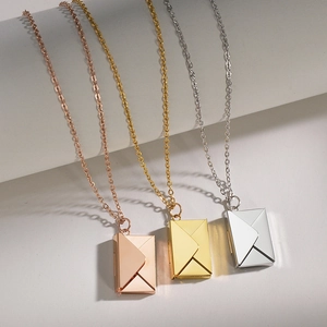 Envelope Pendant Necklace Stainless Steel Openable Love Letter Design With Zircon Elegant Jewelry For Women