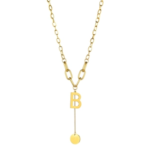 Collana a catena in acciaio inossidabile dorato con pendente lettera B e nappa a Y