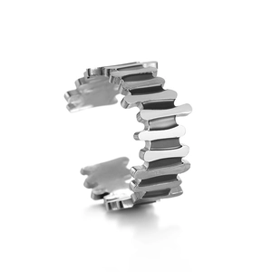 Minimalist stainless steel open ring with dynamic geometric wave design for men and women