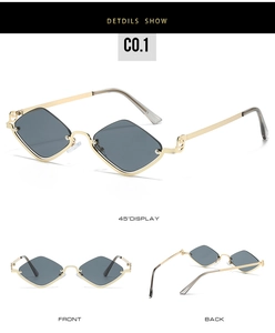 Detailed views of gold rimless diamond sunglasses with smoke gray lenses from multiple angles
