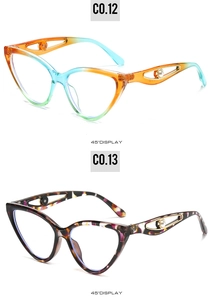 45-degree angle of cat-eye sunglasses with gradient frames and hollow metal pearl temples