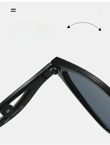 Macro shot of durable metal reinforced hinge on black butterfly sunglasses frames