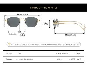 Detailed size specifications for rimless polygon sunglasses with metal temples