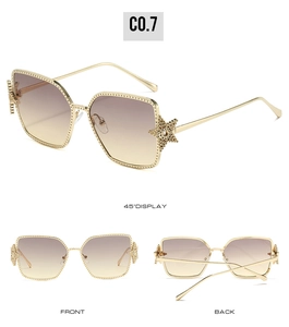 Three views of gold star sunglasses featuring gradient lenses and metal frames