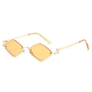 Retro diamond-shaped semi-rimless sunglasses with gold metal frame and orange lenses
