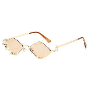 Vintage geometric diamond sunglasses with gold metal frame and light brown lenses