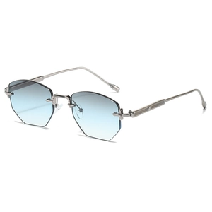 Polygon Rimless Sunglasses Metal Frame UV400 Protection Hexagon Cut Resin Lens Fashion Eyewear For Women Men