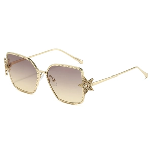 Oversized Square Sunglasses Fashion Metal Frame Gradient PC Lens With Star Charm UV Protection Streetwear For Women Men