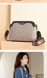 Detailansicht der beigen Monogramm-Handtasche mit braunem Leder und Streifenriemen