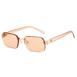 Retro Rimless Sunglasses Metal Frame Polygon Rectangle Lenses Fashion Trendy Eyewear UV Protection Streetwear For Women