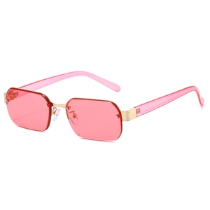 Chic rimless polygon sunglasses with pink gradient lenses and gold metal bridge