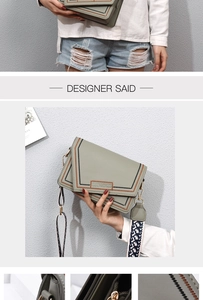 Detail of grey-green PU crossbody bag showing contrast stitching and ethnic strap