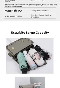 Detail view of the spacious inner compartments of this grey PU leather fashion crossbody bag