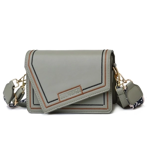 Chic PU leather crossbody bag featuring contrast stitching and a leopard print strap