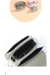 Detail view of olive green crossbody bag featuring dual straps and multi-pocket interior