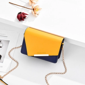 Women Crossbody Bag PU Leather Contrast Color Small Square Chain Bag Chic Minimalist Flap Purse For Casual Travel