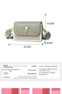 Detail view of crossbody bag dimensions 21x14x8.5cm with cat-shaped metal lock and PU leather