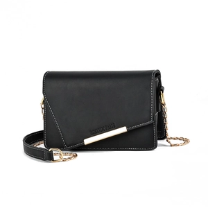 Black PU leather crossbody chain bag with white stitching and Romantic Paris text