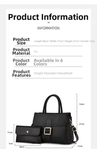 Detailed view of black crocodile pattern shoulder bag set with dimensions and size specs