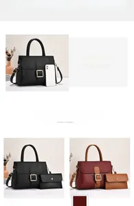 Detail view of 28cm stone texture handbag set with flap and gold buckle closure