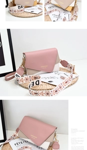 Detail of geometric color-block crossbody bag with wide embroidered ethnic shoulder strap