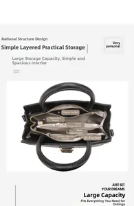 Detailed view of the multi-compartment interior and stone texture of the large tote bag