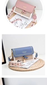 Detail of color-block PU leather crossbody bags with bohemian embroidery straps