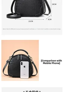 Detailed dimensions of a black crocodile pattern dome bag with 21cm base width