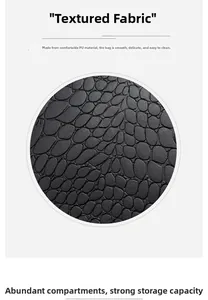 Close-up of black PU leather with refined pebble texture on an elegant crossbody bag