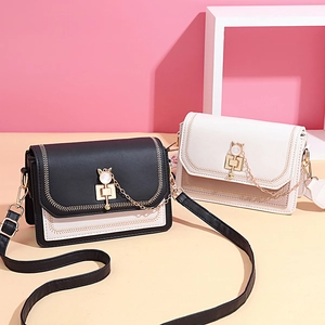Damen Umhängetasche PU Leder Kontrastfarbe Katzen Metallschloss Kleine Quadratische Schultertasche Süße Modische Messenger