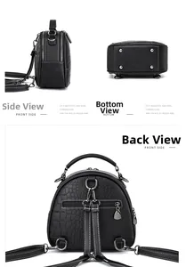 Detail view of black crocodile pattern PU leather bag showing side, bottom and back zippers