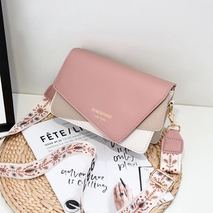 Chic tri-color faux leather crossbody bag with ethnic embroidered wide shoulder strap